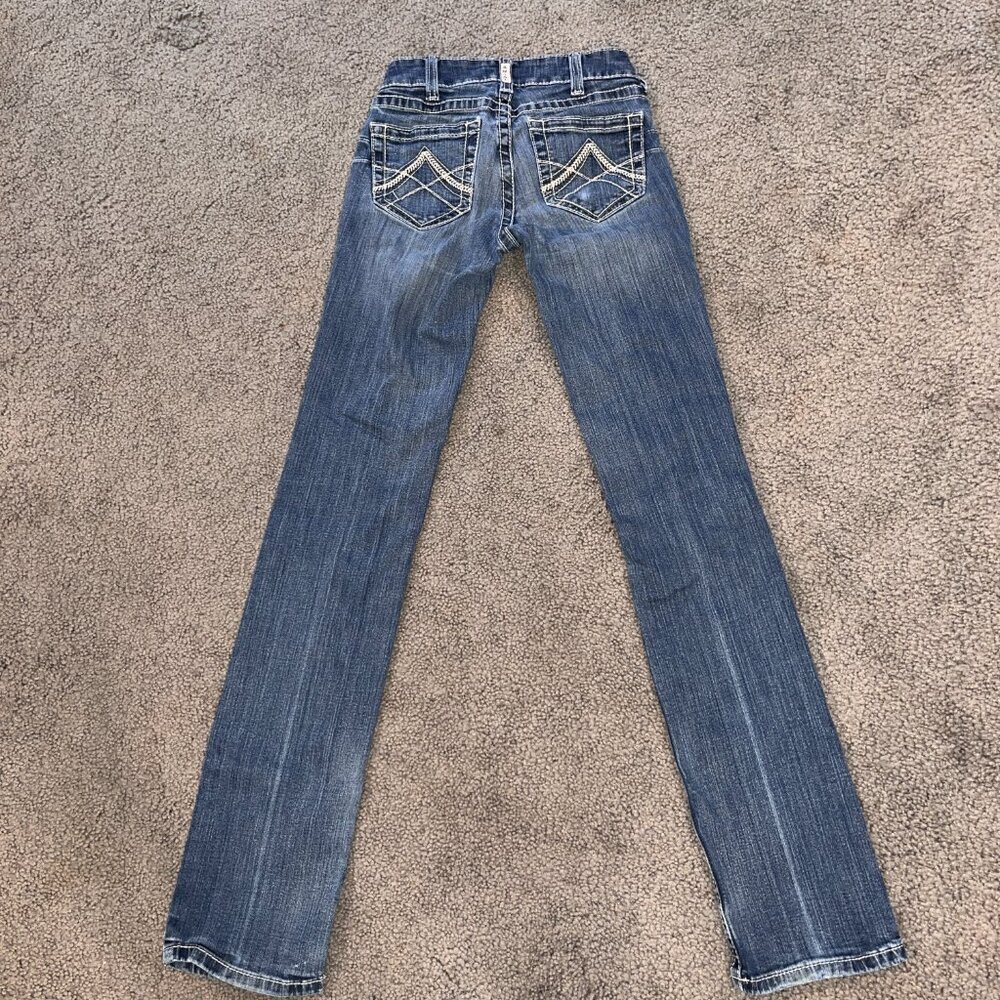 ARIAT REAL DENIM LOW RISE WESTERN BOOT CUT JEANS - W26" L35" EXTRA LONG TALL - Picture 9 of 16